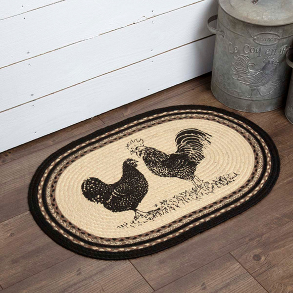 Farmhouse POULTRY Jute Braided Oval Throw Rug - Picture 3 of 3